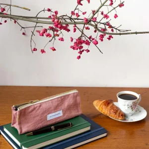 Trousse à crayons en toile de coton bio bois de rose